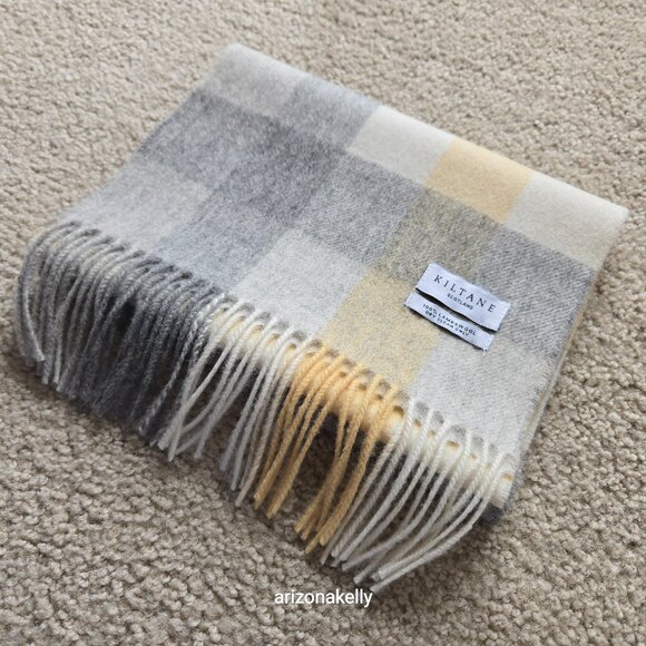 NWOT Kiltane of Scotland Lambswool Scarf Yellow, Grey, Cream - Picture 12 of 12